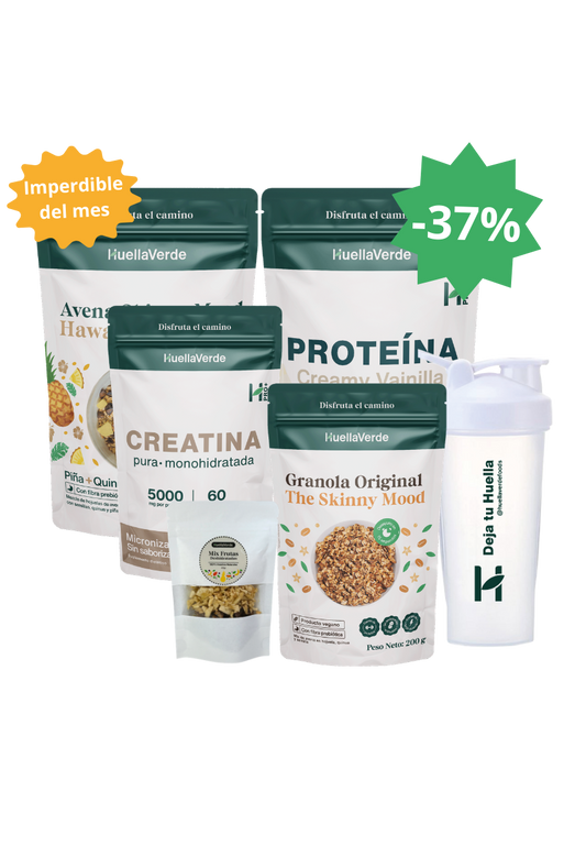 Pack Camino: 1 Avena 600gr + 1 Proteína + Creatina + Granola Skinny 200gr + Shaker + Snack